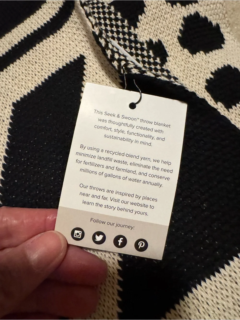 Seek & Swoon Adobe Eco Throw Black Tan Southwestern USA NWT Standard 50x60”